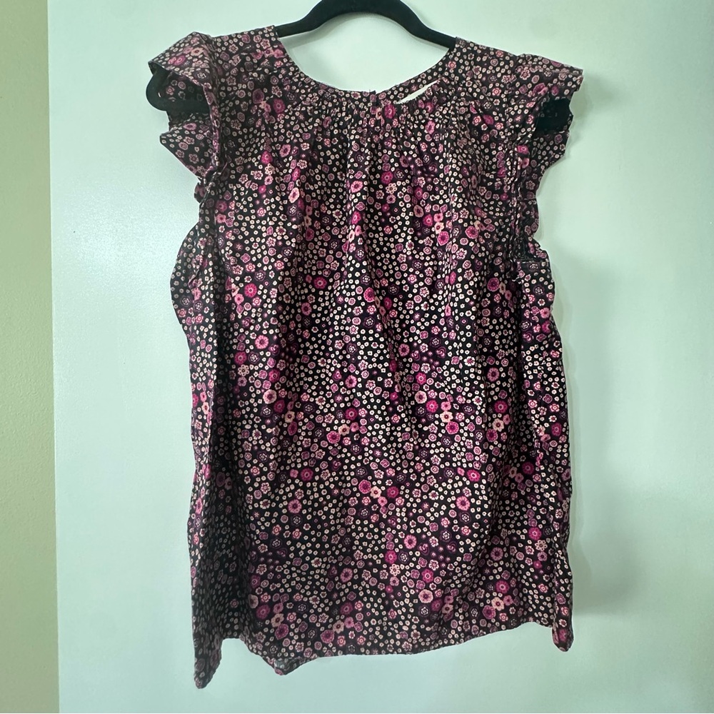 Loft Pink Floral Sleeveless Ruffle Blouse Size L
